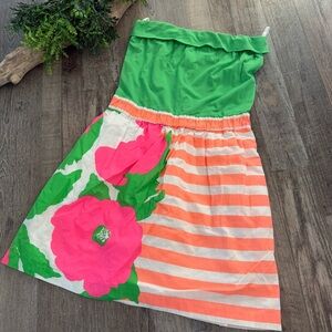 LILLY PULITZER Green & Pink Patterned Strapless Mini Dress w/ Pockets Size XS